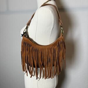 Women's Marlon Suede Leather Western Style Fringe Crescent Crossbody NEW